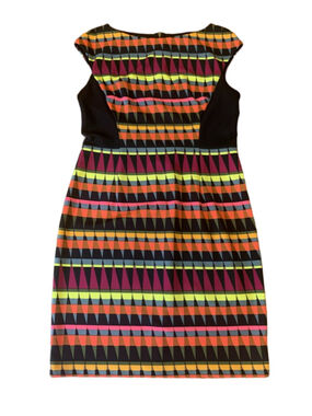 Signature London Style Dress 12 Black w/ multi color geometric Design Sleeveless